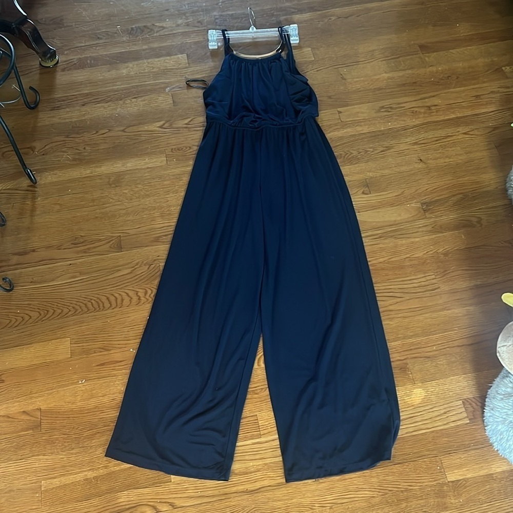 Emma and Michelle, navy sleeveless jumpsuit elastic waste, gold necklace, large - Picture 9 of 12